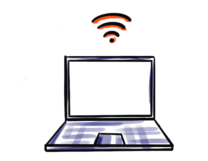 Ноутбук с символом WiFi над ним