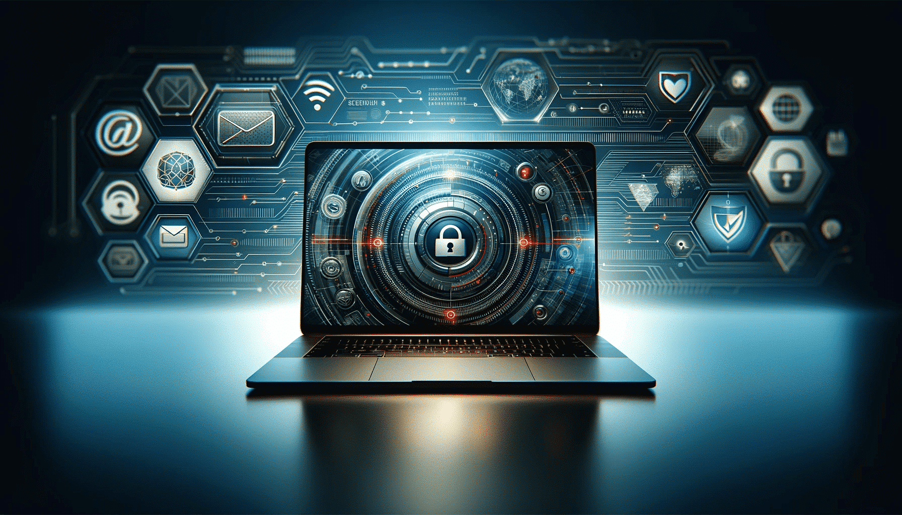 Laptop with futuristic security system interface