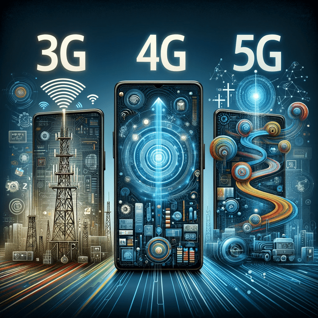 Darstellung von 3G, 4G und 5G Technologien.