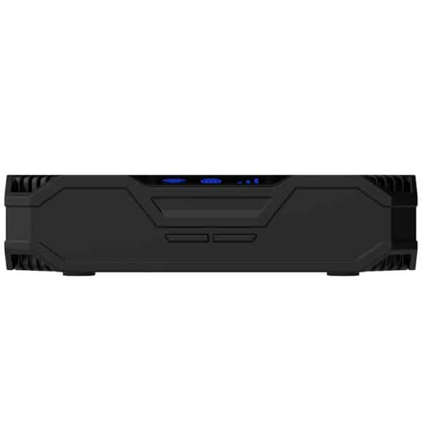 Schwarze Gaming-Soundbar mit blauer LED-Anzeige