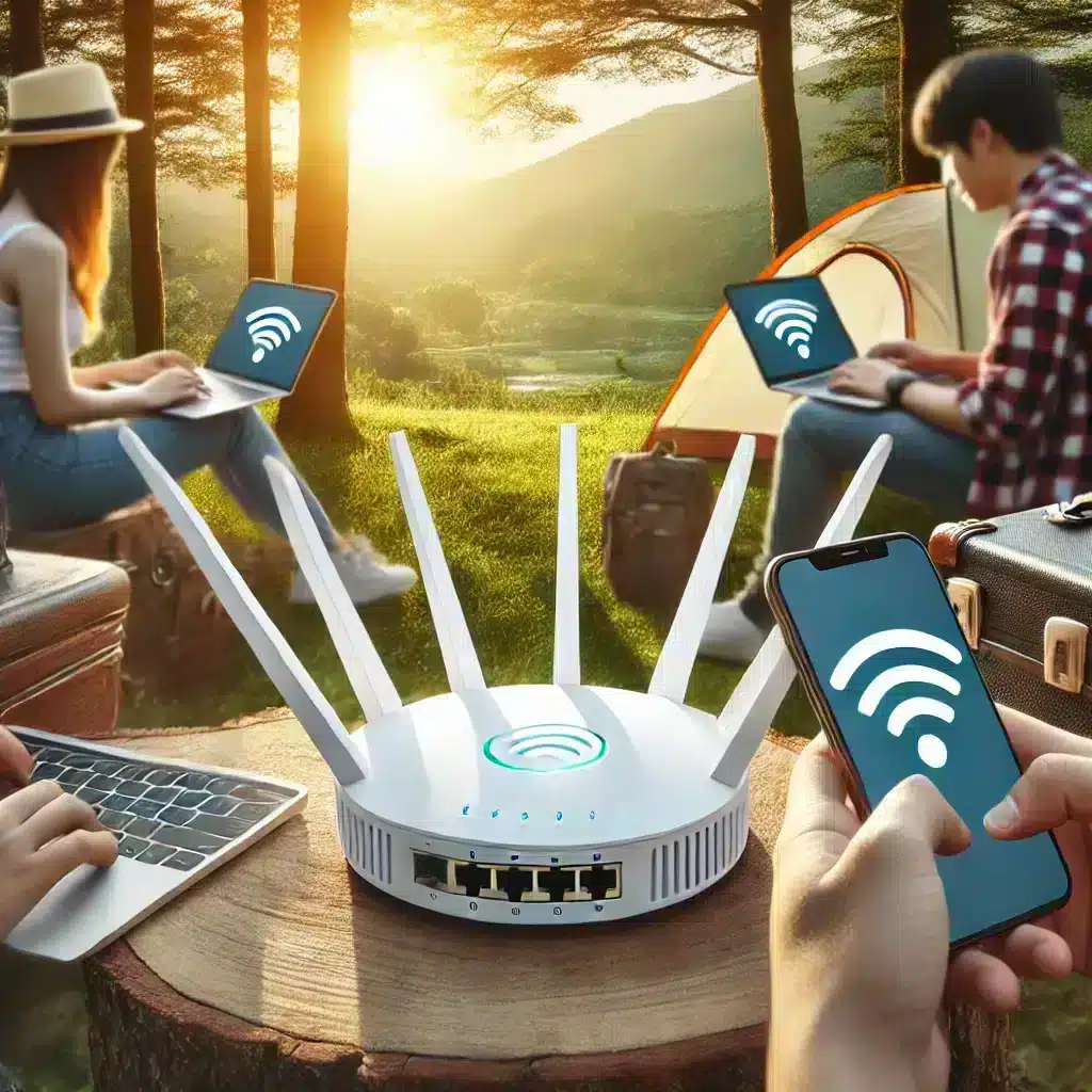 Camping mit WLAN-Router im Freien