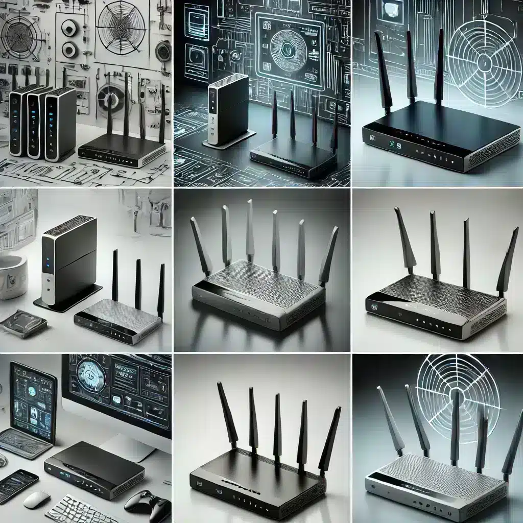 Différents modèles de routeurs avec antennes et designs.